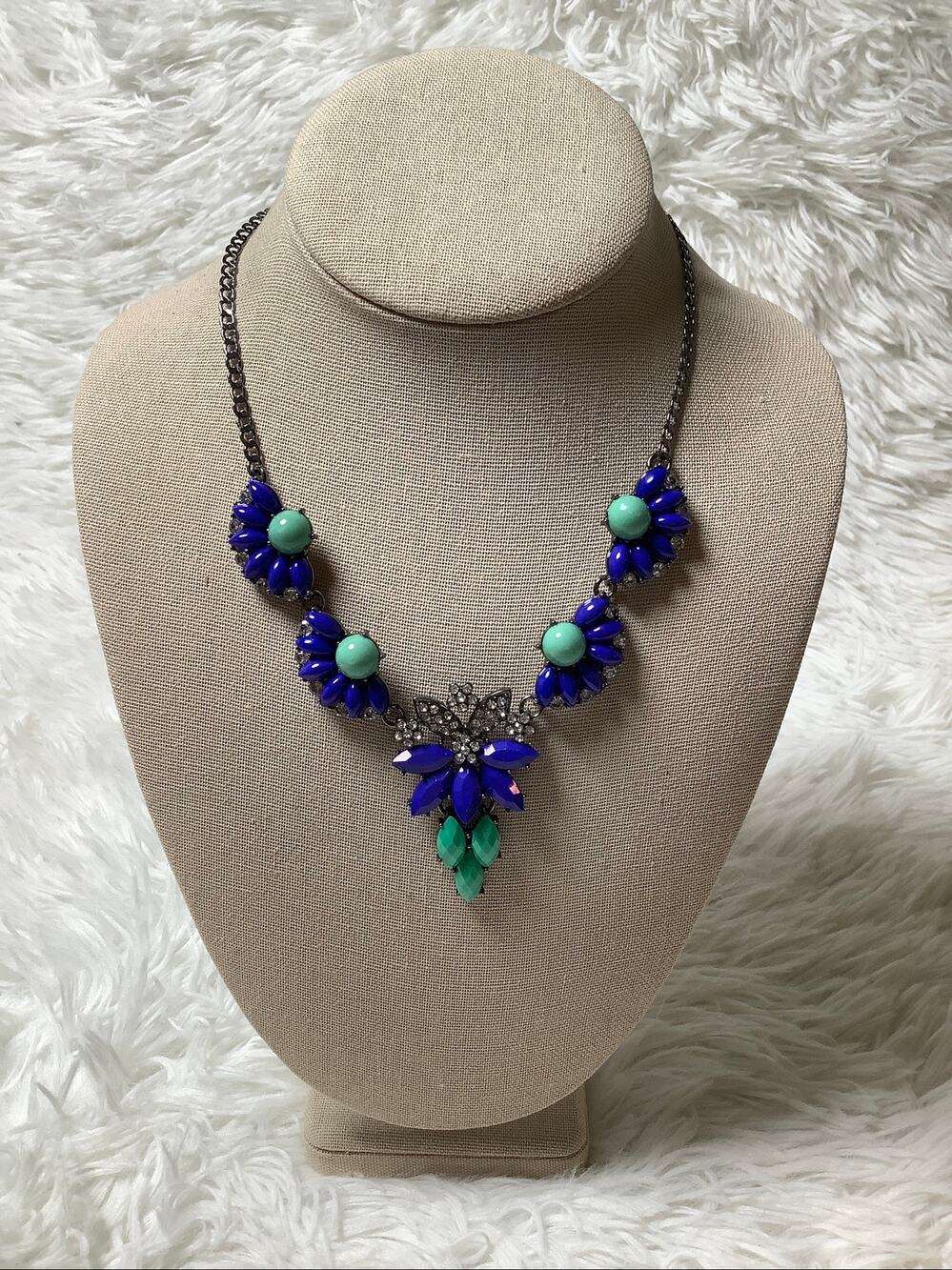 Amrita Singh Black Chain Turquoise & Blue Crystal Statement Necklace F18-29
